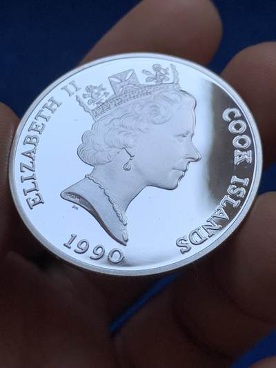 《竞宝斋》第449场 周日，周一，周二  3场连拍 （全场包邮，欢迎送拍） 库克群岛1990年濒危野生动物-非洲大象50美元银币 925银 19.8克