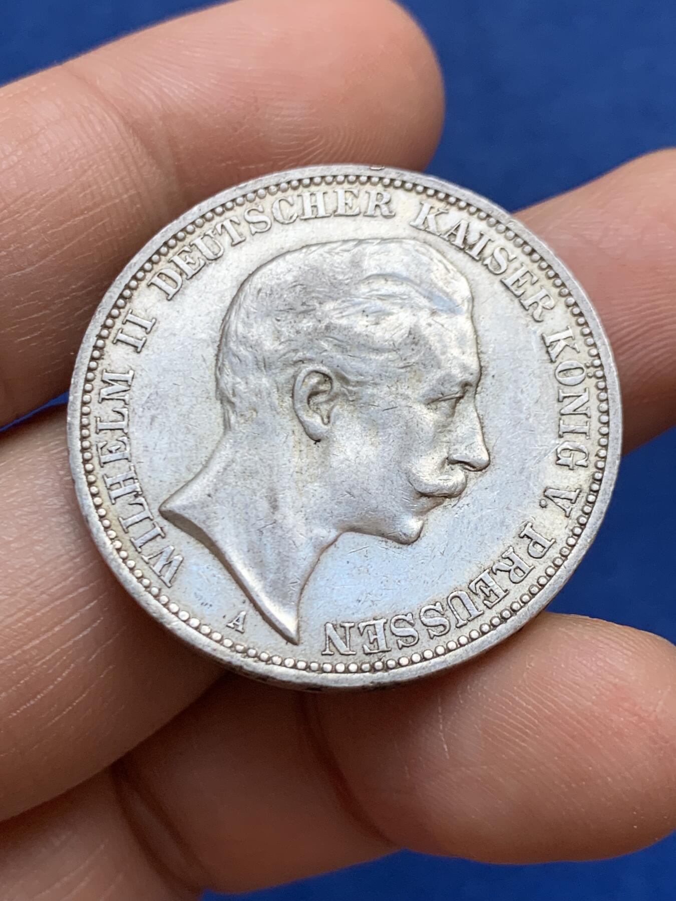 《竞宝斋》第449场 周日，周一，周二  3场连拍 （全场包邮，欢迎送拍） 德国 1912年 普鲁士威廉二世3马克银币