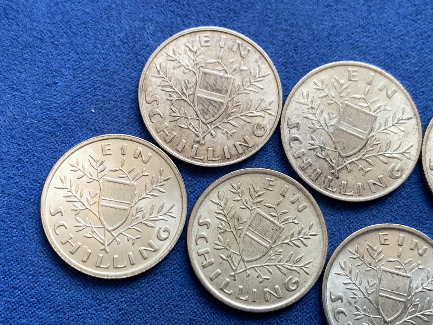 《竞宝斋》第449场 周日，周一，周二  3场连拍 （全场包邮，欢迎送拍） 七枚一组 奥地利1先令银币 1924年800银（三枚21克） + 1925年640银（四枚24克）