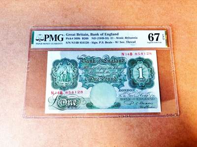 【Blue Auction】世界纸币精拍第766期——18级TOP拍卖/信誉/品质/专业/高效💫 - 英国 A序列 1949-55年1镑 PMG67EPQ 