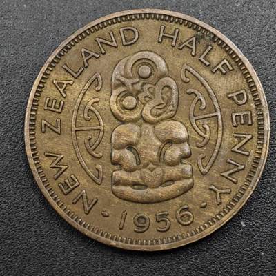 【淘币小摊】限时拍第八百三十五拍  散币批量币场  满百包邮可预留两周  周一统一发货  - 新西兰1956年伊丽莎白二世半便士铜币
