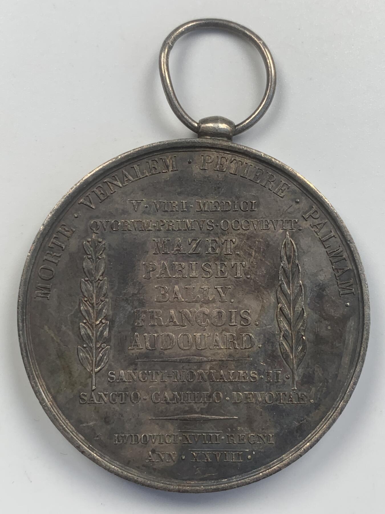 掌中浮雕-藏着的欧洲第047场 1821年法国对巴塞罗那黄热病疫情提供援助镀银铜章，47.6mm，54.6g