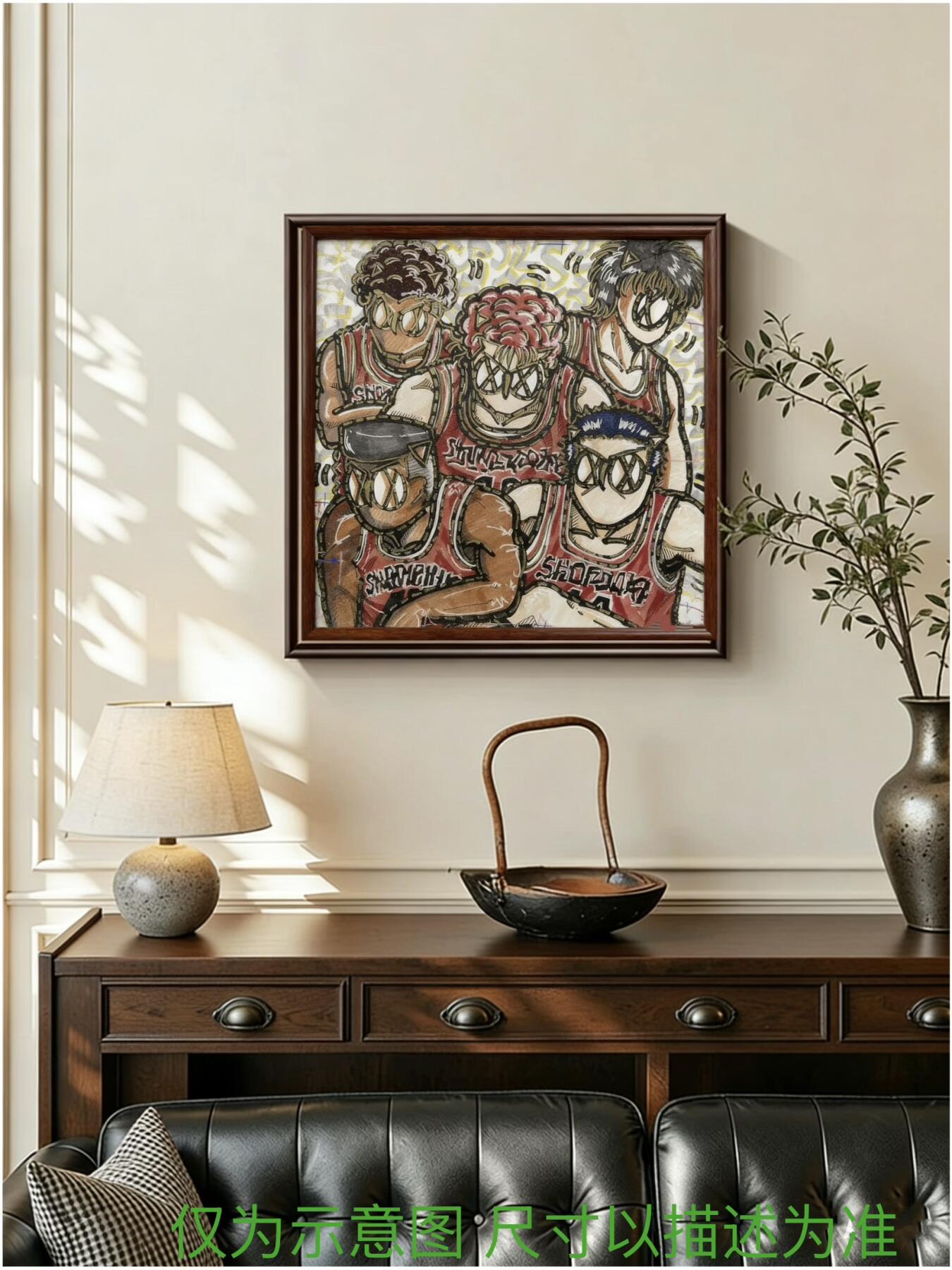 零元拍：OWSON 系列作品装饰肌理画《灌篮高手 湘北五虎》，相框尺寸35/35CM。因展品出展，镜框可能有轻微划痕，介意勿拍