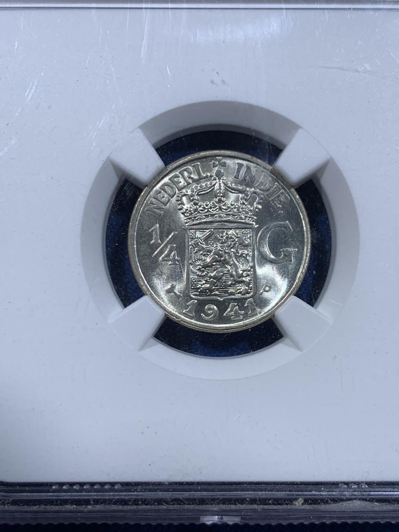 《竞宝斋》第449场 周日，周一，周二  3场连拍 （全场包邮，欢迎送拍） NGC MS65 东印度1941年1/4盾银币