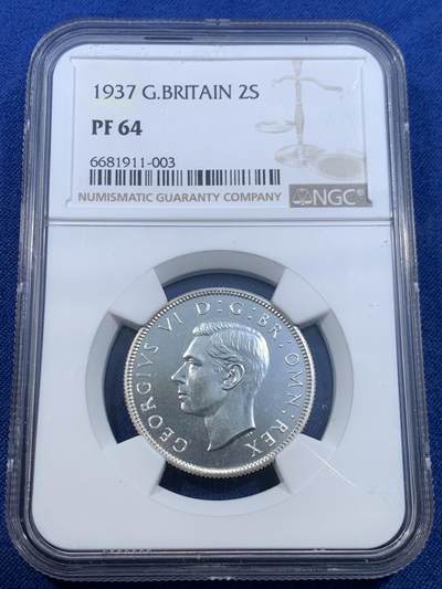 《竞宝斋》第449场 周日，周一，周二  3场连拍 （全场包邮，欢迎送拍） - NGC PF64 英国1937年乔治六世精制2先令弗洛林银币