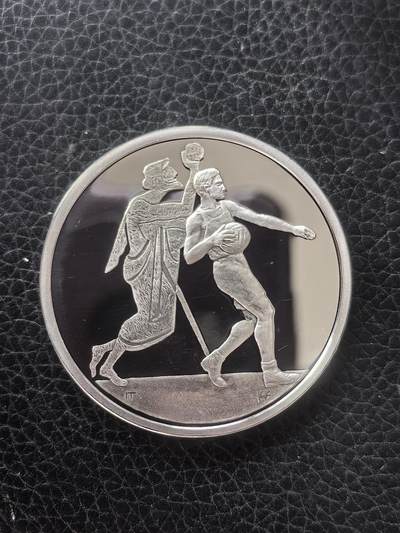 道一币馆币章第一百六十一场 - 希腊2004年雅典奥运会纪念-铅球10欧元精制银币  34g 925S 61000