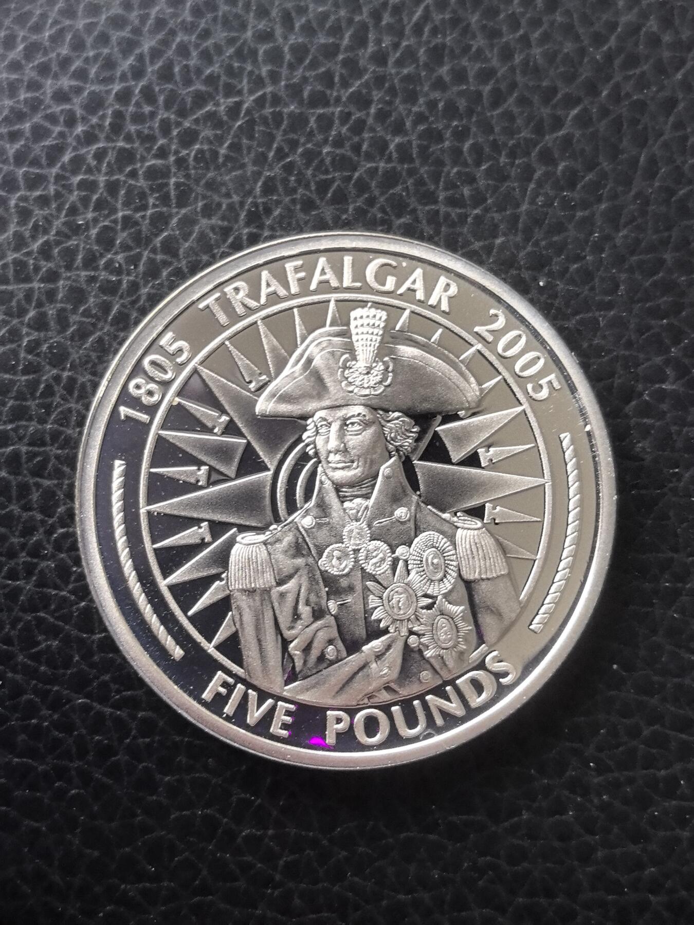 道一币馆币章第一百六十一场 直布罗陀2005年特拉法加战役200周年系列-英国纳尔逊将军5镑精制银币 28.28g 925S 25000