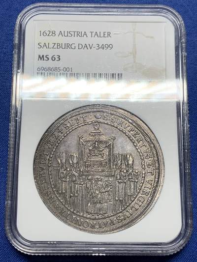 《竞宝斋》第449场 周日，周一，周二  3场连拍 （全场包邮，欢迎送拍） - NGC MS63 奥地利1628年萨尔茨堡大教堂落成纪念1泰勒银币，高分难得