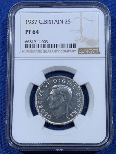 《竞宝斋》第449场 周日，周一，周二  3场连拍 （全场包邮，欢迎送拍） NGC PF64 英国1937年乔治六世精制2先令弗洛林银币