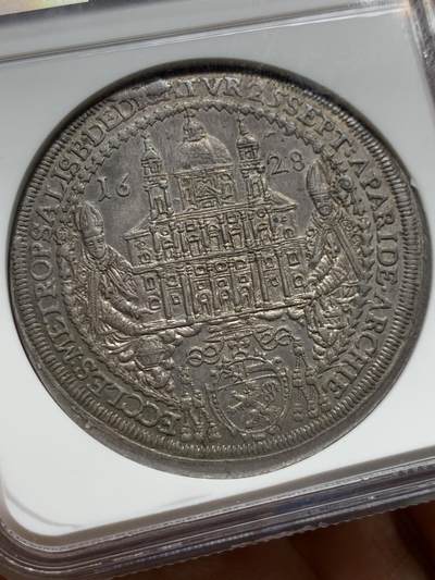 《竞宝斋》第449场 周日，周一，周二  3场连拍 （全场包邮，欢迎送拍） NGC MS63 奥地利1628年萨尔茨堡大教堂落成纪念1泰勒银币，高分难得