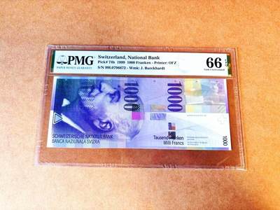 【Blue Auction】世界纸币精拍第766期——18级TOP拍卖/信誉/品质/专业/高效💫 - 瑞士 1999年1000法郎 PMG66EPQ  瑞士艺术史学家杰克伯·布克哈特