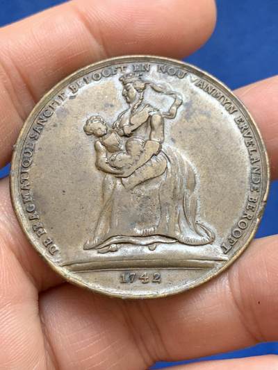 《竞宝斋》第449场 周日，周一，周二  3场连拍 （全场包邮，欢迎送拍） 18世纪地区联盟破裂纪念章 原铸品 17.9克 42.8mm