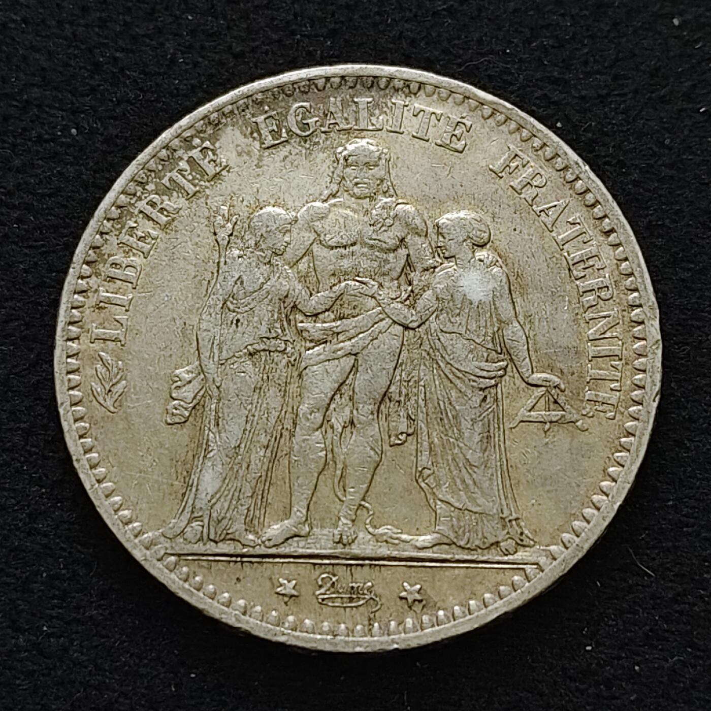 【全场包邮】纯粹捡漏拍489场（免费代拍第26场） 法国1874年A厂5法郎大力神（37毫米25克）银币-A