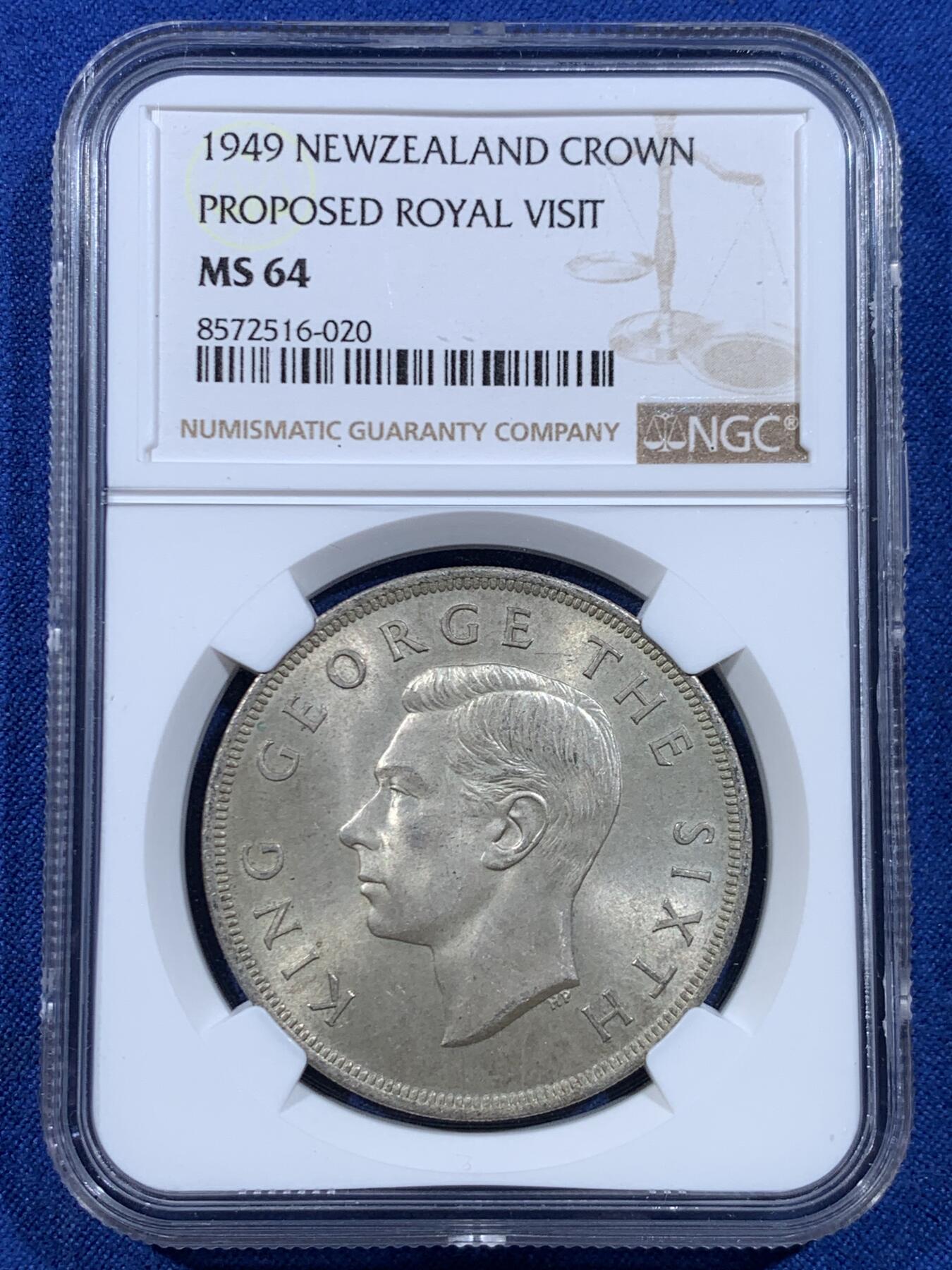 《竞宝斋》第449场 周日，周一，周二  3场连拍 （全场包邮，欢迎送拍） NGC MS64 新西兰 1949年 乔六银蕨叶1克朗银币，BU状态，值得收藏。