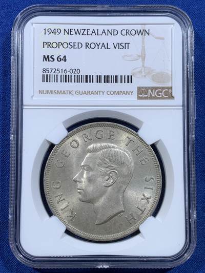 《竞宝斋》第449场 周日，周一，周二  3场连拍 （全场包邮，欢迎送拍） - NGC MS64 新西兰 1949年 乔六银蕨叶1克朗银币，BU状态，值得收藏。