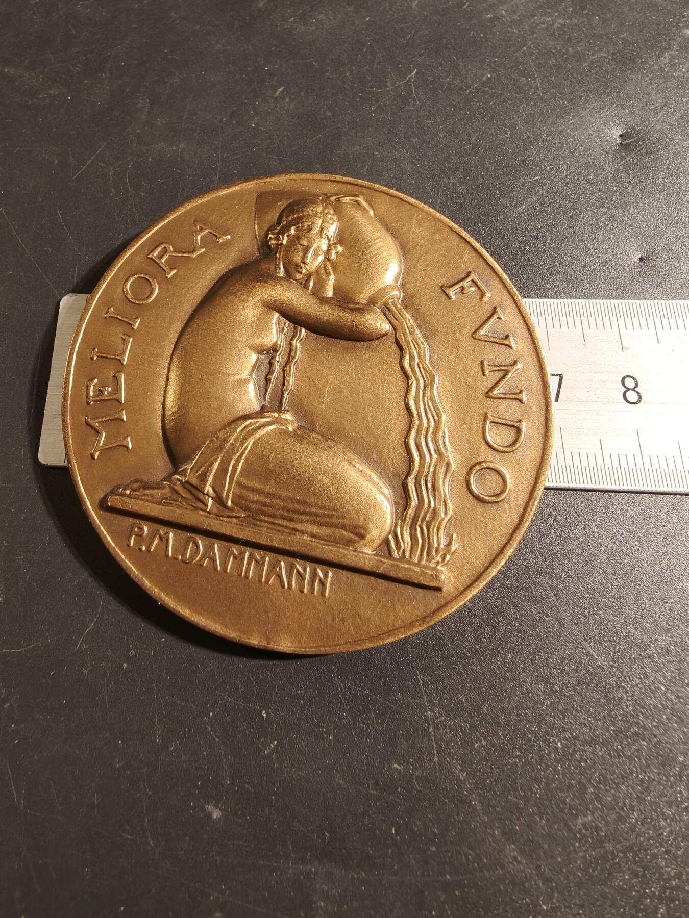 老王徽章第171期 法国塞纳-诺曼底流域农业委员会大铜章      直径68mm     重量138g      《泉水》主题 