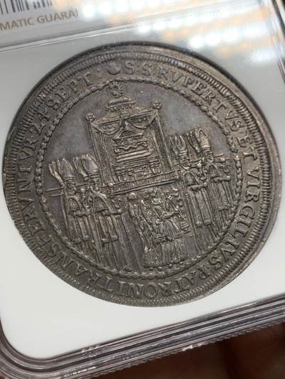 《竞宝斋》第449场 周日，周一，周二  3场连拍 （全场包邮，欢迎送拍） NGC MS63 奥地利1628年萨尔茨堡大教堂落成纪念1泰勒银币，高分难得