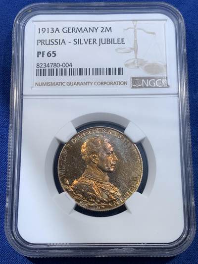 《竞宝斋》第449场 周日，周一，周二  3场连拍 （全场包邮，欢迎送拍） - NGC PF65 德国普鲁士 1913年 威廉二世 精制2马克银币，包浆十分优美