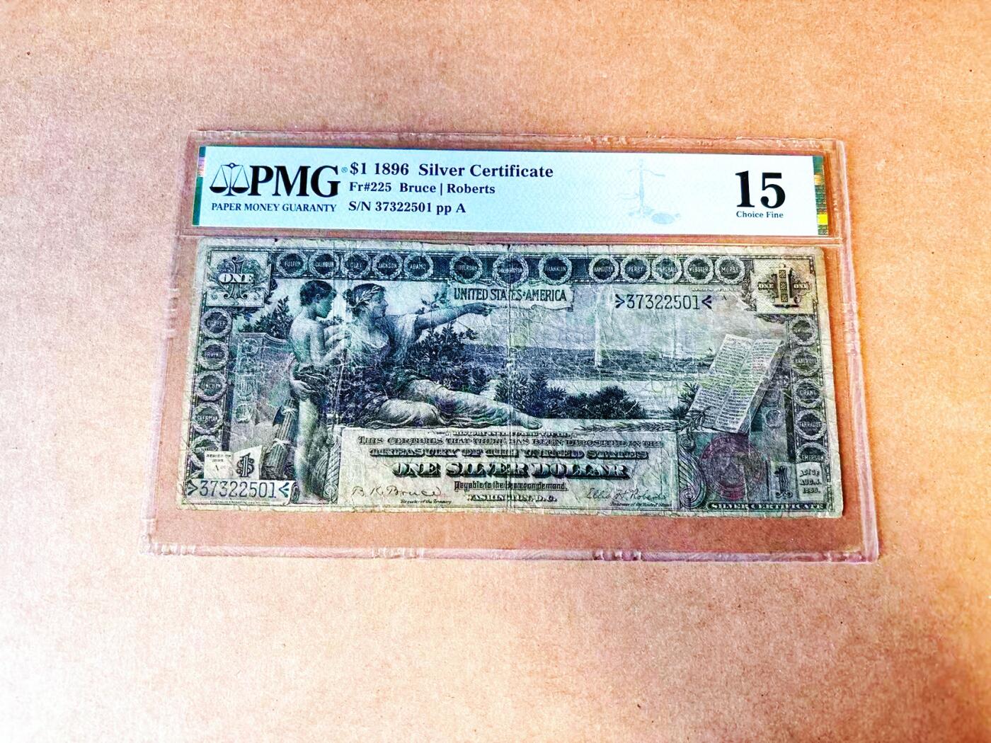 【Blue Auction】世界纸币精拍第766期——18级TOP拍卖/信誉/品质/专业/高效💫 美国 1896年1美金 教育券 大票幅 PMG15