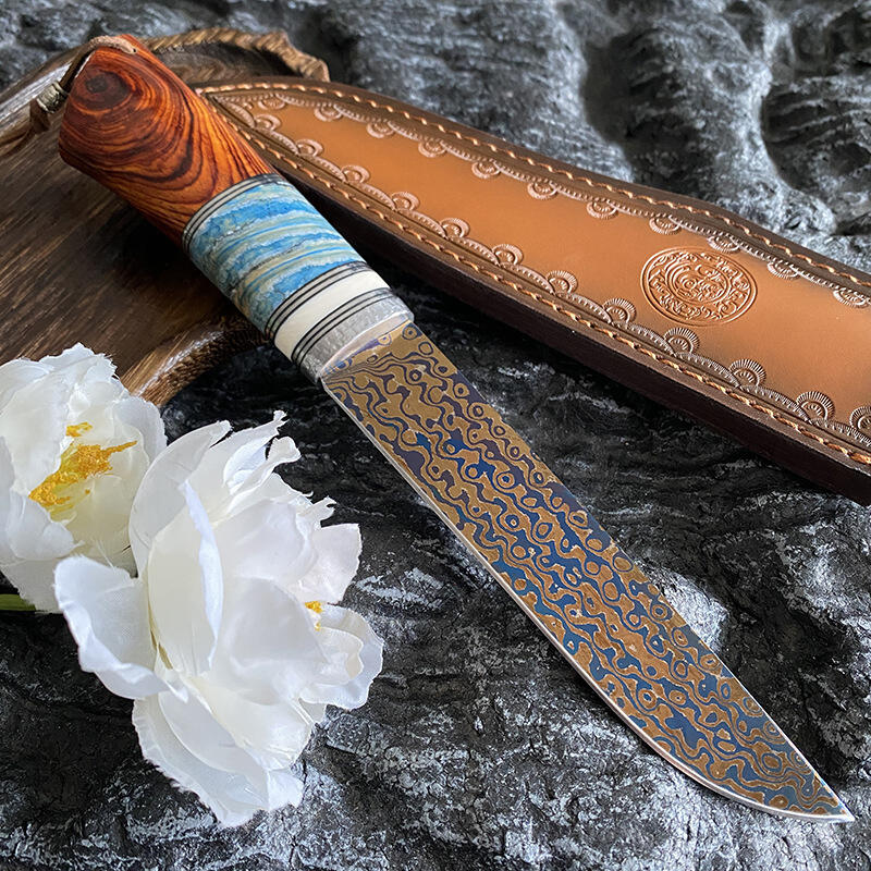 手工锻打无芯彩钛大马直刀