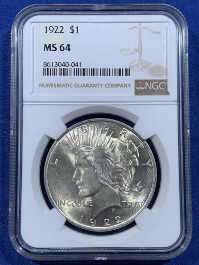《竞宝斋》第449场 周日，周一，周二  3场连拍 （全场包邮，欢迎送拍） - NGC MS64 美国1922年和平银币，丝滑底板，霜感十足，罕见淡包浆，值得入藏
