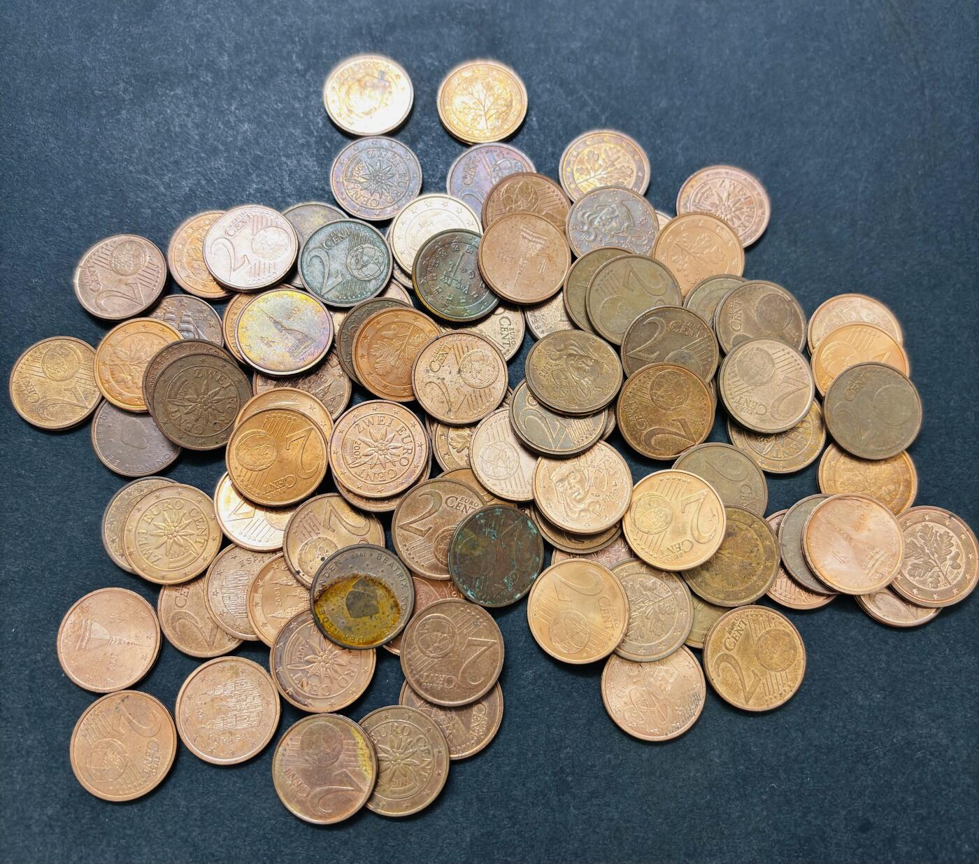 文馨钱币收藏第 286 场，圣诞节专场【 长期接收代拍品低至 0 佣金】 欧盟各国 2 欧分，原铜光很多，未挑 100 枚