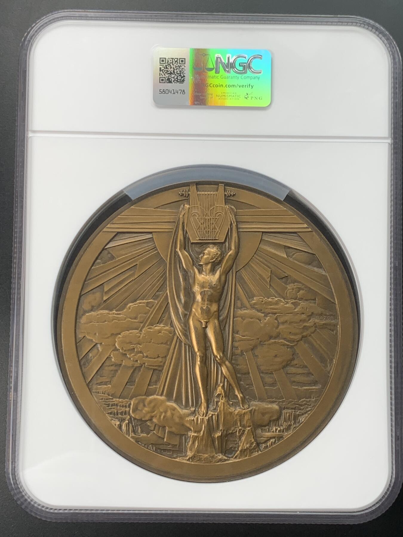 掌中浮雕-藏着的欧洲第047场 NGC MS63 : 1883年德国作曲家瓦格纳纪念铜章  ，114mm，NGC 超大盒子
