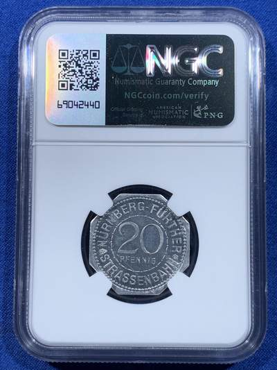 《竞宝斋》第449场 周日，周一，周二  3场连拍 （全场包邮，欢迎送拍） NGC MS66 德国1920年紧急状态时期纽伦堡20芬尼 人物系列八角代币 好久没见到了 季军分