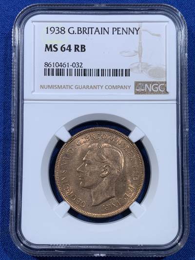 《竞宝斋》第449场 周日，周一，周二  3场连拍 （全场包邮，欢迎送拍） - NGC MS64RB 英国乔治六世1938年一便士铜币，极美原铜光，好品难觅，64的分数足以自藏了