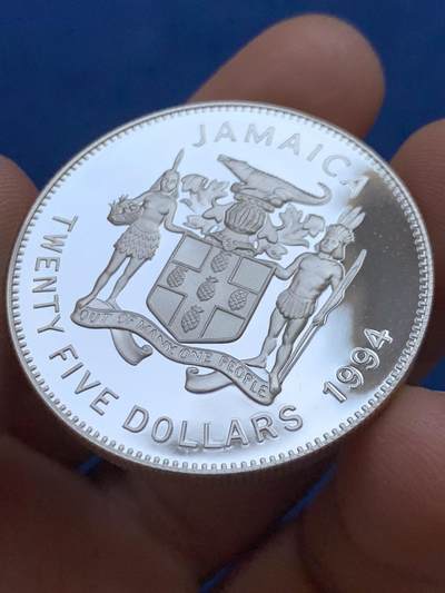 《竞宝斋》第449场 周日，周一，周二  3场连拍 （全场包邮，欢迎送拍） 牙买加1994年美国世界杯大银币 28.25g 925银