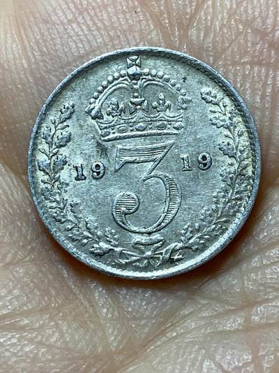 2025年第一百四十四场(总第一百七十场）品种丰富英国一线回流散币年末特拍场第一场(免佣金) - 英国🇬🇧1919年3便士银币(乔治五世第一版，925高银)