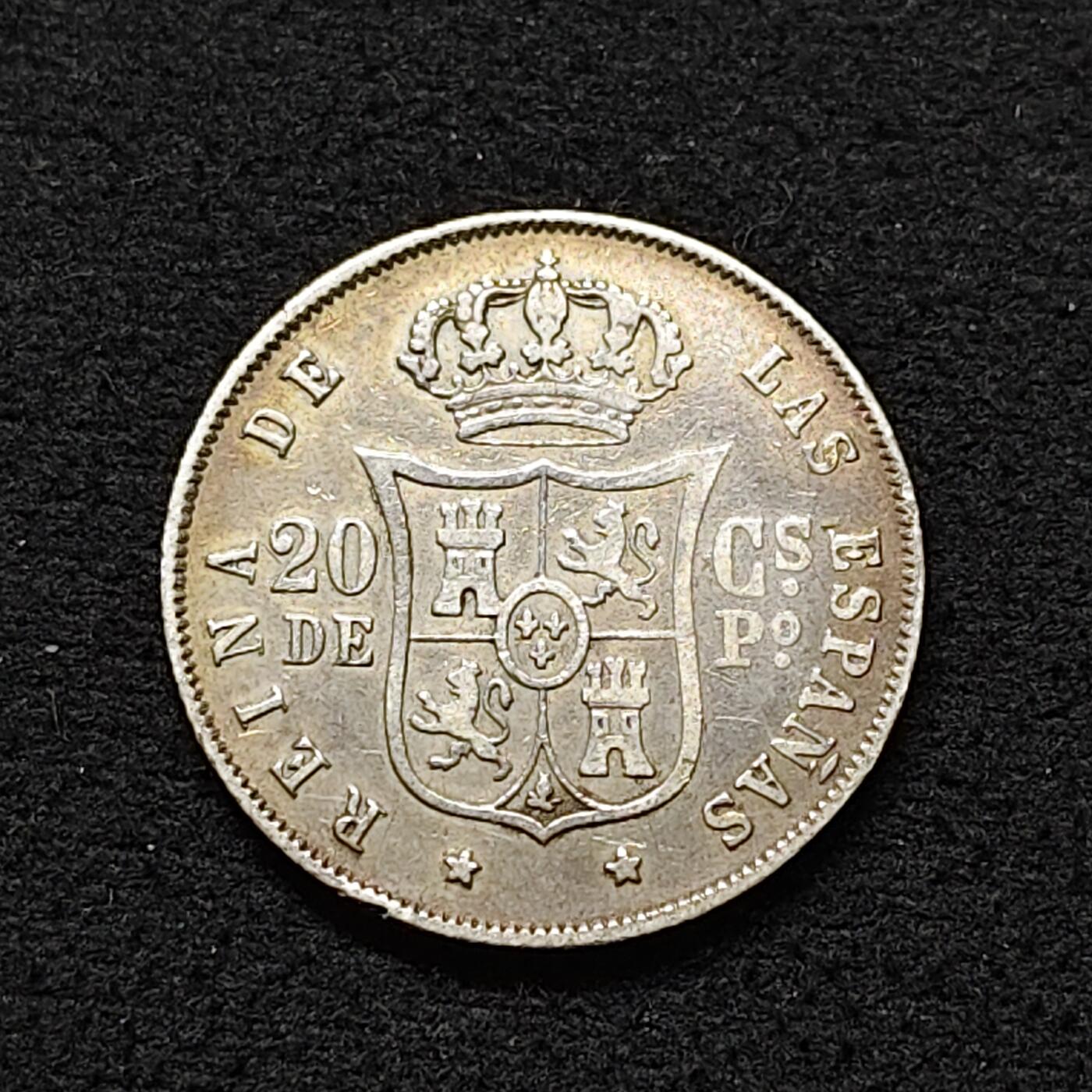 【全场包邮】纯粹捡漏拍488场（免费代拍第25场） 西属菲律宾1868年伊莎贝拉女王20分银币