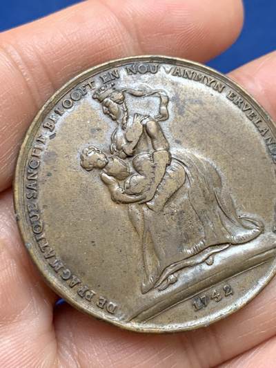 《竞宝斋》第449场 周日，周一，周二  3场连拍 （全场包邮，欢迎送拍） 18世纪地区联盟破裂纪念章 原铸品 17.9克 42.8mm