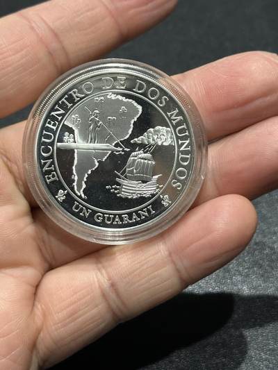 《外钞收藏家》第五百九十六期（精品大拍场）（本平台长期征集拍品、欢迎藏友们联系合作） - 巴拉圭2002年哥伦布发现美洲大陆精制纪念银币（27克925银）