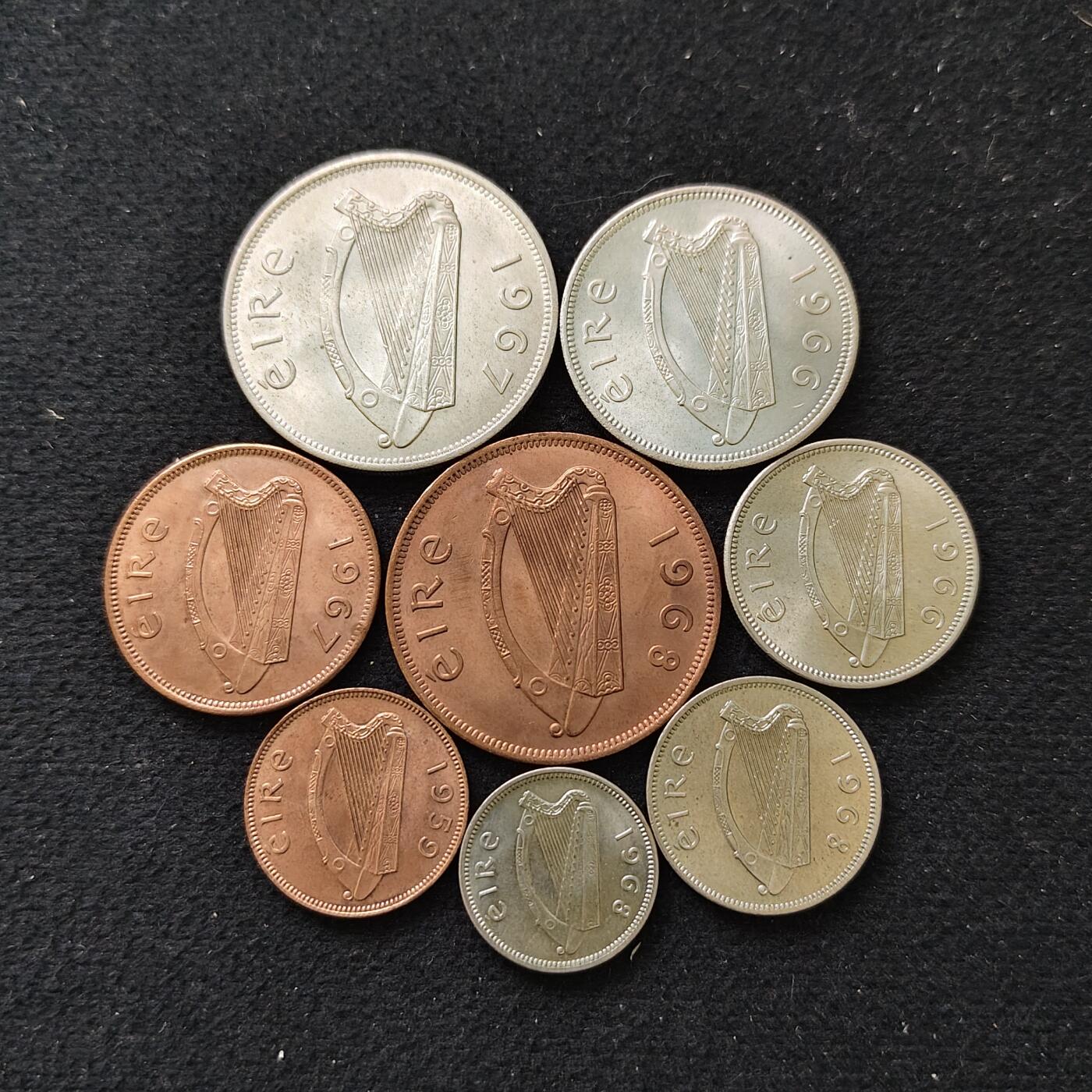 【全场包邮】纯粹捡漏拍488场（免费代拍第25场） 爱尔兰1959-1968年十二进制8枚套币 BU品相