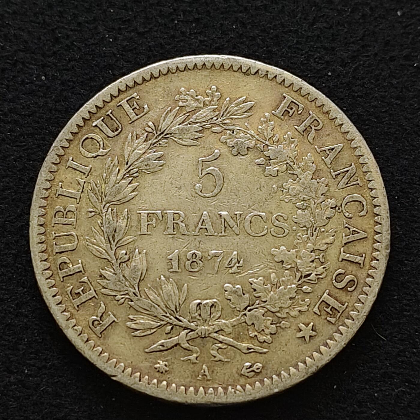 【全场包邮】纯粹捡漏拍489场（免费代拍第26场） 法国1874年A厂5法郎大力神（37毫米25克）银币-B