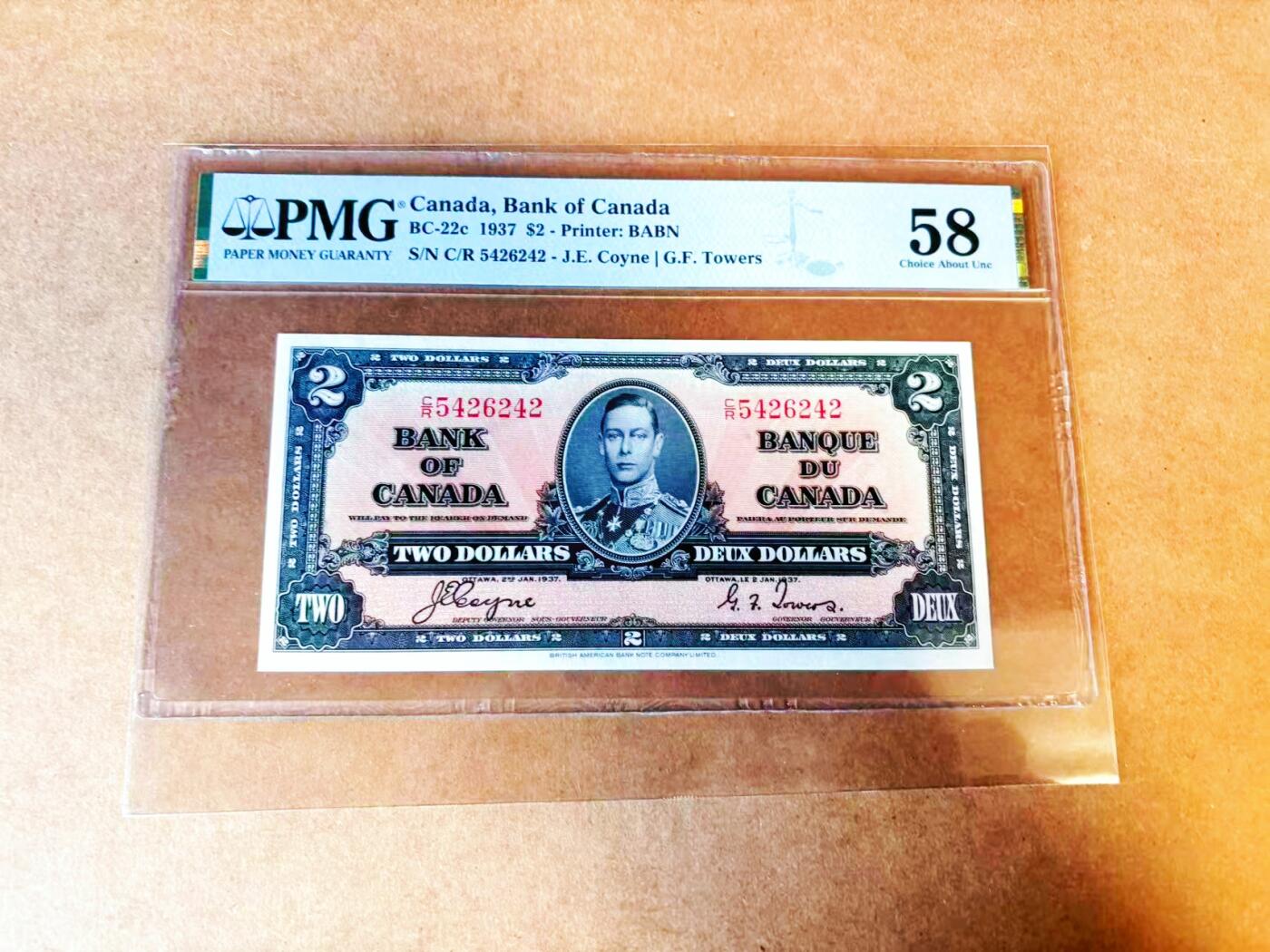 【Blue Auction】世界纸币精拍第766期——18级TOP拍卖/信誉/品质/专业/高效💫 加拿大1937年2元 乔六 丰收女神PMG58
