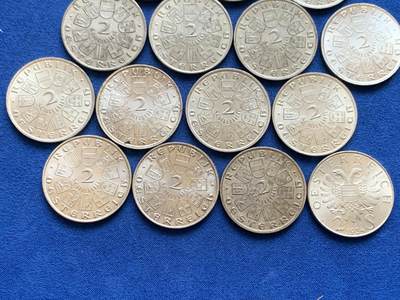 《竞宝斋》第449场 周日，周一，周二  3场连拍 （全场包邮，欢迎送拍） 15枚一组 奥地利2先令银币 1928年舒伯特11枚+1934年总理逝世纪念2枚+1932年伊格纳兹·塞佩尔2枚 640银 总重约180克