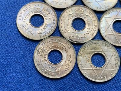 《竞宝斋》第449场 周日，周一，周二  3场连拍 （全场包邮，欢迎送拍） 10枚一组 英属西非1908年爱德华七世1/10便士 好品