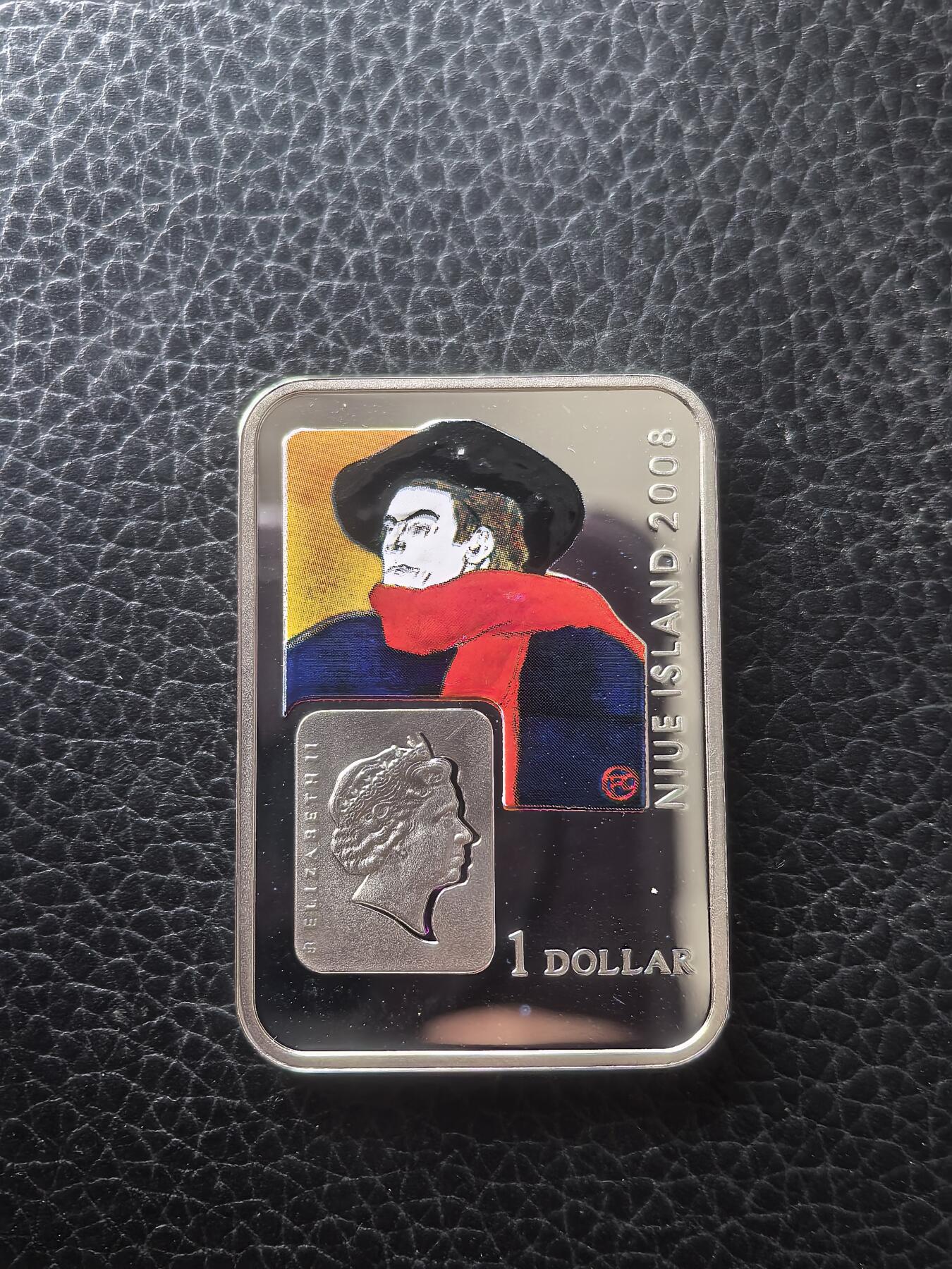 道一币馆币章第一百六十一场 原盒 纽埃2018年法国画家-亨利·德·图卢兹·洛特雷克1元方形彩绘精制银币  28.28g 925S 15000