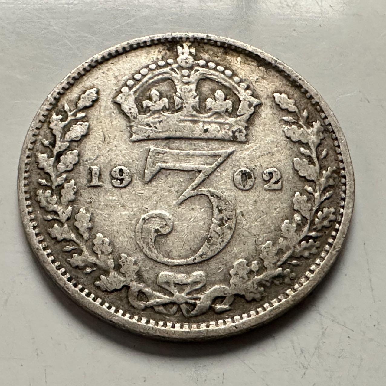 🌹外币初藏🌹🐯2025年第144场  每周二四六晚8️⃣点 接代拍 英国1902年3便士银币 高银 b