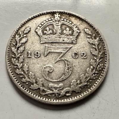 🌹外币初藏🌹🐯2025年第144场  每周二四六晚8️⃣点 接代拍 - 英国1902年3便士银币 高银 b