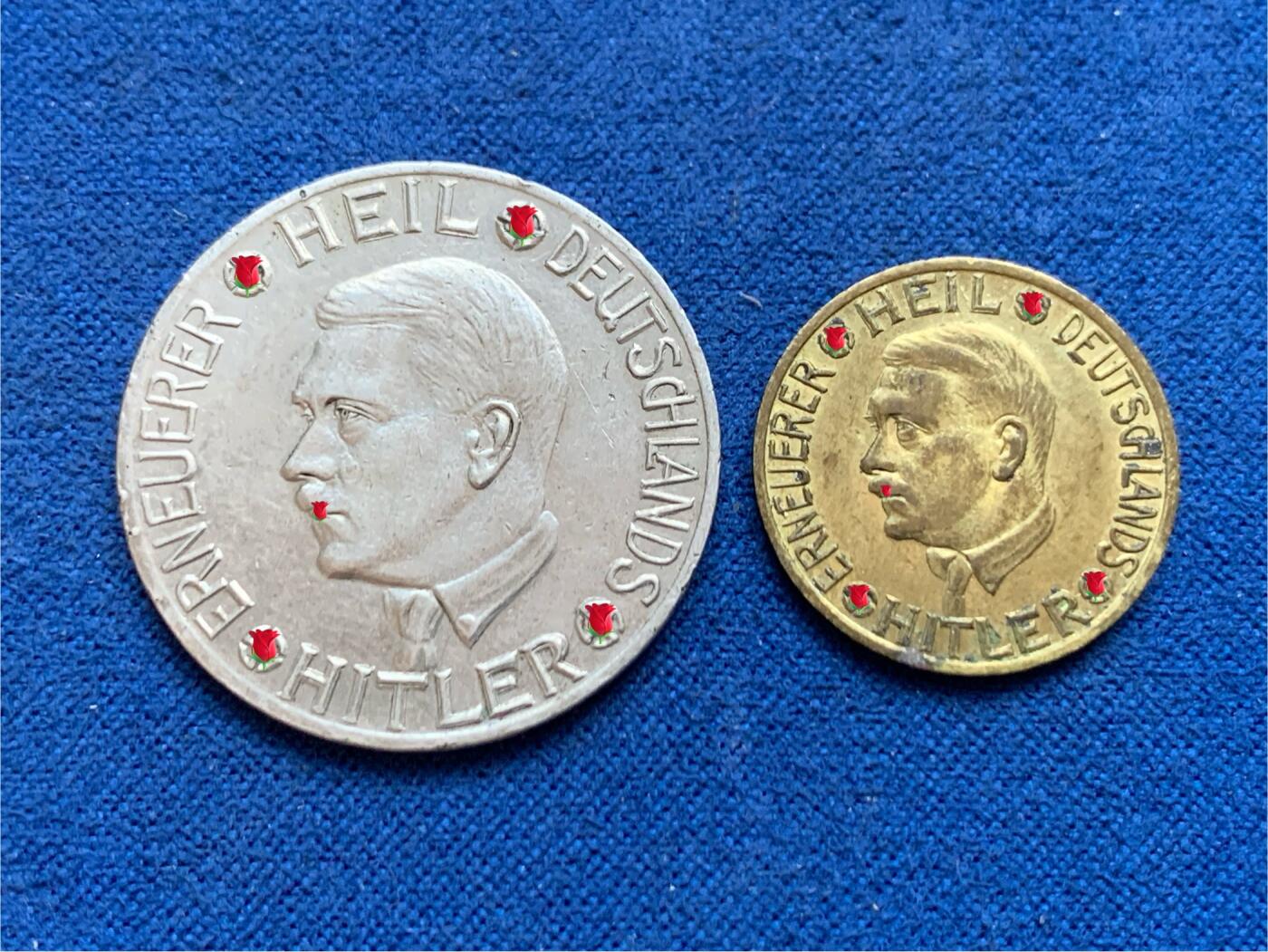 《竞宝斋》第449场 周日，周一，周二  3场连拍 （全场包邮，欢迎送拍） 两枚一组 德国1938年美术落榜生捐赠30芬尼/1马克代用币 品相很好 送评或许有惊喜