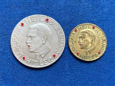 《竞宝斋》第449场 周日，周一，周二  3场连拍 （全场包邮，欢迎送拍） - 两枚一组 德国1938年美术落榜生捐赠30芬尼/1马克代用币 品相很好 送评或许有惊喜