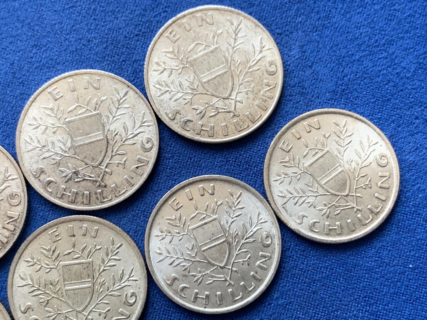 《竞宝斋》第449场 周日，周一，周二  3场连拍 （全场包邮，欢迎送拍） 七枚一组 奥地利1先令银币 1924年800银（三枚21克） + 1925年640银（四枚24克）