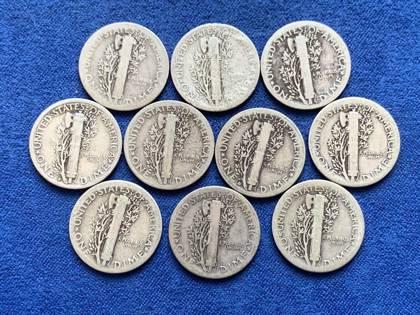 《竞宝斋》第449场 周日，周一，周二  3场连拍 （全场包邮，欢迎送拍） 10枚一组 美国1935-1939年小飞侠10分银币 总重24克 900银