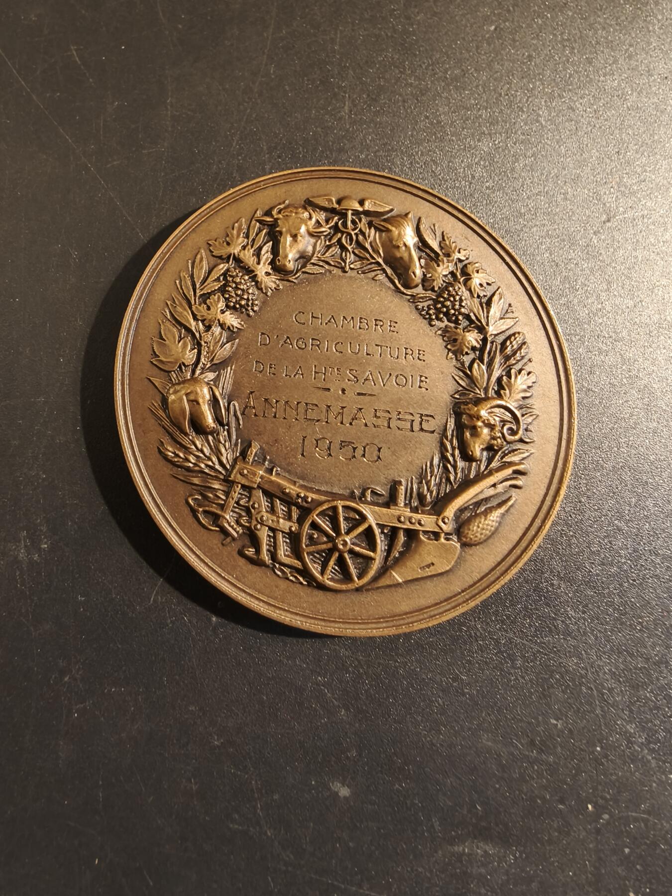 老王徽章第171期 法国上萨瓦省阿讷马斯农业商会大铜章        原盒      播种者     直径50mm     重量60g