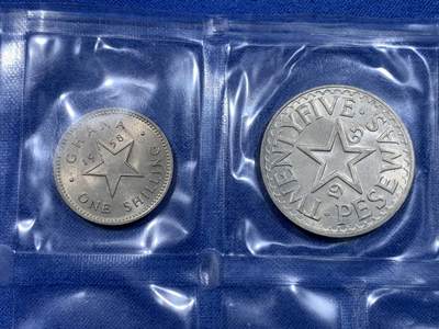 《竞宝斋》第449场 周日，周一，周二  3场连拍 （全场包邮，欢迎送拍） 加纳 1958与1965年 7枚五星套币  此类封装币少见 细节见图