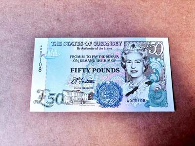 【Blue Auction】世界纸币精拍第766期——18级TOP拍卖/信誉/品质/专业/高效💫 - 【初版A冠108倒置百位小号】根西 1996年50镑 女王 设计精美 全新UNC