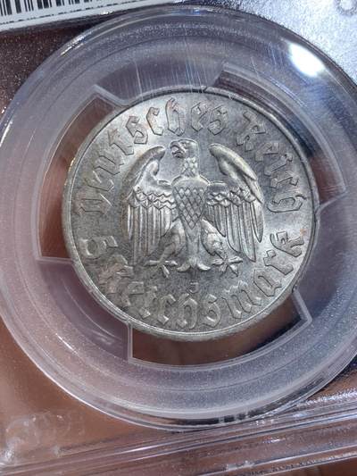 《竞宝斋》第449场 周日，周一，周二  3场连拍 （全场包邮，欢迎送拍） PCGS MS65 德国 1933年 马丁路德 5马克银币 冠军分 HA最新成交价504美元